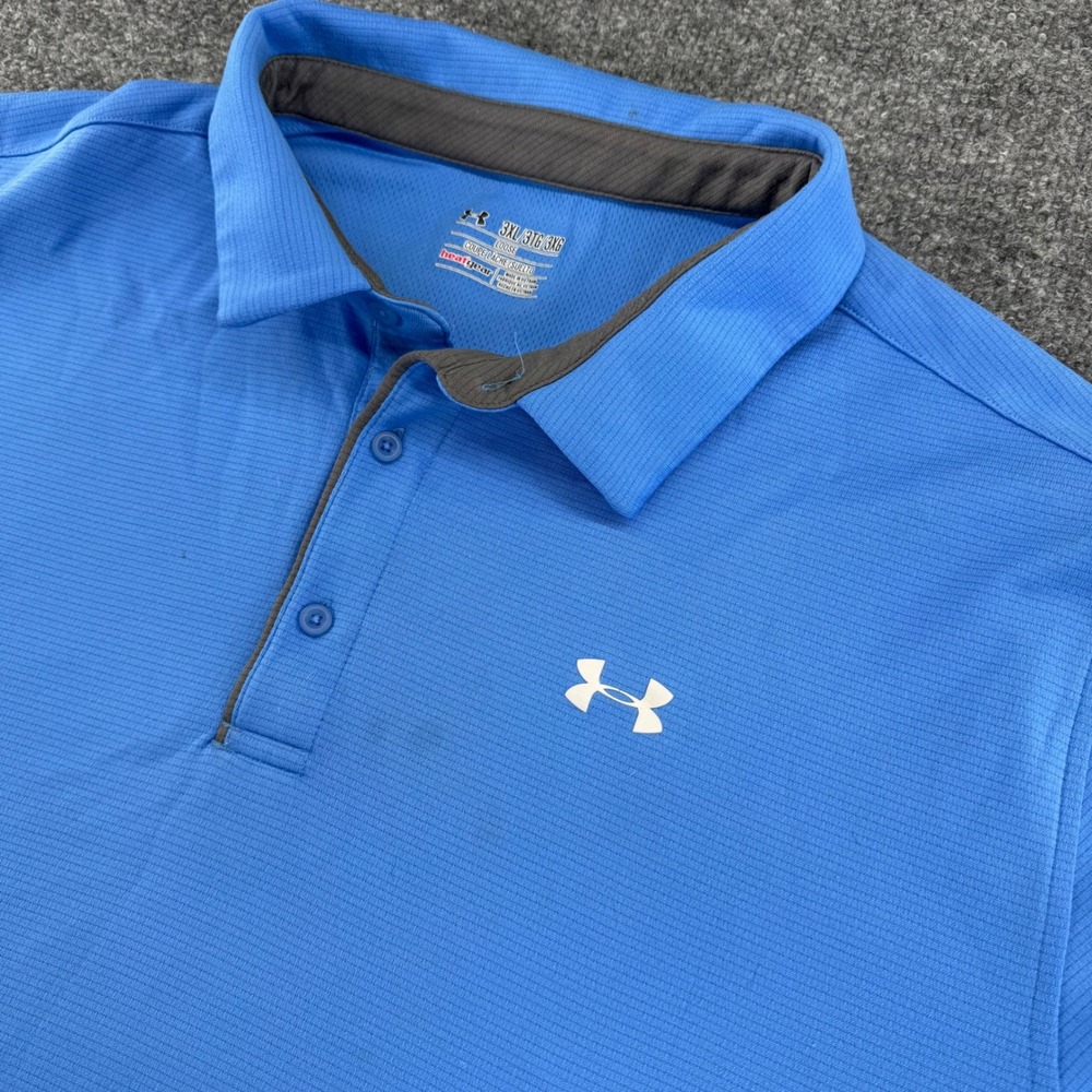 Under Armour Polo Shirt Mens 3XL Sporty HeatGear Loose Fit Blue Activewear Golf
